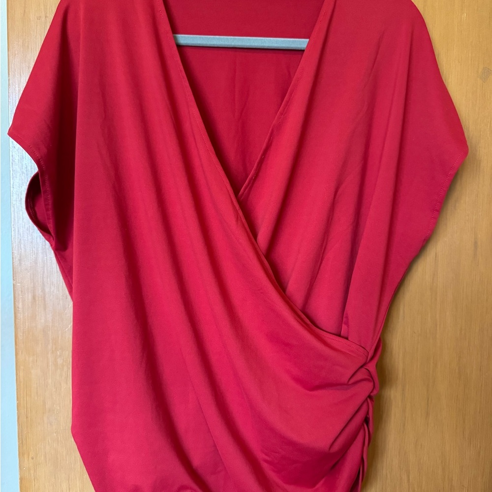 HALARA Red Draped Wrap V-Neck Blouse